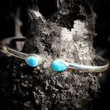 Solid 925 Sterling Silver & Natural Larimar Handmade Bangle Bracelet