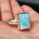 (Q) Solid Sterling Silver & Natural Larimar Handmade Solitaire Ring