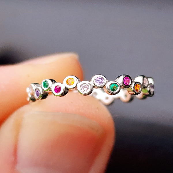 (Q) Solid 925 Sterling Silver & Mixed CZ Eternity Ring