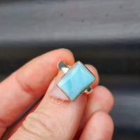 (Q) Solid Sterling Silver & Natural Larimar Handmade Solitaire Ring