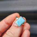 (Q) Solid Sterling Silver & Natural Larimar Handmade Solitaire Ring