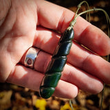 NZ Greenstone / Pounamu Dark Twist Drop Pendant Necklace (N677)