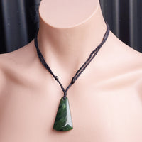 Natural Greenstone Fan Toki Pendant Necklace