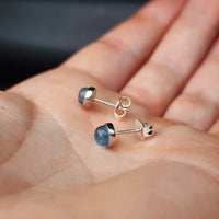 Natural Aquamarine & Solid 935 Sterling Silver Round Stud Earrings