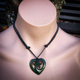 NZ Greenstone Pounamu Triple Koru Heart Pendant Necklace (N848)