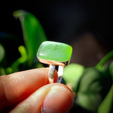 (R) Solid 925 Sterling Silver & Natural Greenstone Handmade Rectangle Ring