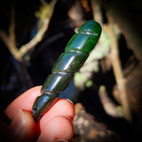NZ Greenstone / Pounamu Dark Twist Drop Pendant Necklace (N677)