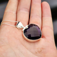 Solid Sterling Silver & Natural Amethyst Handmade Heart Necklace