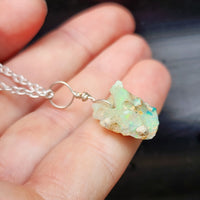 Solid Sterling Silver & Natural Raw Ethiopian Opal Handmade Necklace