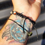 Black Macrame Cord Bracelet - Mosaic Amber Beads
