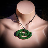 NZ Greenstone Pounamu large Double Koru Pendant Necklace (N807)