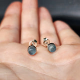 Natural Aquamarine & Solid 935 Sterling Silver Round Stud Earrings