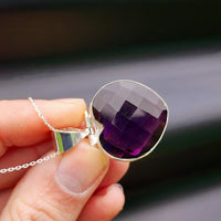 Solid Sterling Silver & Natural Amethyst Handmade Heart Necklace