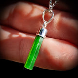 Solid 925 Sterling Silver & Natural Greenstone Cased Stick Pendant Necklace