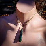 NZ Greenstone / Pounamu Dark Twist Drop Pendant Necklace (N677)