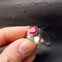 (O) Solid Sterling Silver & Natural Ruby Rustic Handmade Solitaire Ring