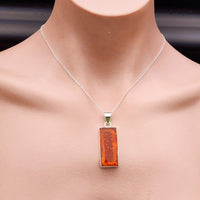 100% Solid Sterling Silver & Natural Amber Handmade Rectangle Pendant Necklace