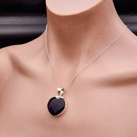 Solid Sterling Silver & Natural Amethyst Handmade Heart Necklace