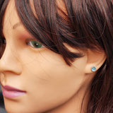 Natural Aquamarine & Solid 935 Sterling Silver Round Stud Earrings