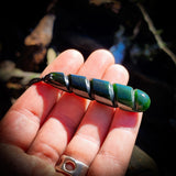 NZ Greenstone / Pounamu Dark Twist Drop Pendant Necklace (N677)