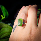 (R) Solid 925 Sterling Silver & Natural Greenstone Handmade Rectangle Ring