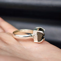 (T) Solid Sterling Silver & Natural Raw Moldavite Handmade Solitaire Ring