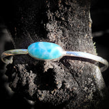 Solid 925 Sterling Silver & Natural Larimar Handmade Cuff Bracelet