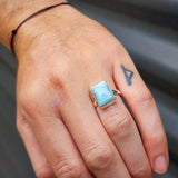 (Q) Solid Sterling Silver & Natural Larimar Handmade Solitaire Ring