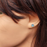 Natural Aquamarine & Solid 935 Sterling Silver Round Stud Earrings