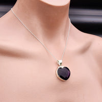 Solid Sterling Silver & Natural Amethyst Handmade Heart Necklace