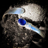 Solid 925 Sterling Silver & Natural Sapphire Rustic Handmade Cuff Bracelet