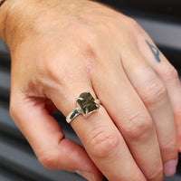 (T) Solid Sterling Silver & Natural Raw Moldavite Handmade Solitaire Ring