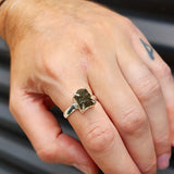 (T) Solid Sterling Silver & Natural Raw Moldavite Handmade Solitaire Ring