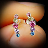 Childrens 925 Sterling Silver & 5x Multi Setting Colored CZ Stud Earrings
