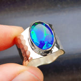 Solid 925 Sterling Silver & Natural Australian Opal Handmade Cuff Ring