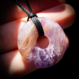 30mm Natural Amethyst Donut Pendant Necklace