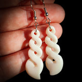 Natural Maori Bone Carving Earrings - Triple Twist