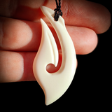 Natural Carved Maori Bone Carving Pendant Necklace - Curved Hook