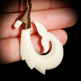 Natural Maori Bone Carving Pendant Necklace - Whale Tail Hook