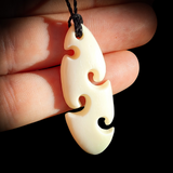 Natural Carved Maori Bone Carving Pendant Necklace - Sea Waves