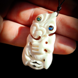 Natural Carved Maori Bone Carving Pendant Necklace - Tiki