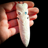 XL Natural Maori Bone Carving Pendant Necklace - Tiki Taiaha Head