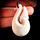 Natural Carved Maori Bone Carving Pendant Necklace - Hook With Wing