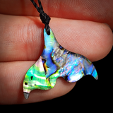 Natural Carved Paua Whale Tail Pendant Necklace