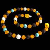 Amber Teething Necklace - Raw Honey & Cherry with Turquoise Stones