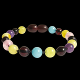 Amber Teething Bracelet / Anklet - Butter & Cherry Amber, Amethyst, Rose Quartz, Amazonite