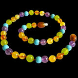 Amber Teething Necklace - Rainbow Mix - Mixed Gemstones & Honey Amber
