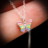 Childrens 925 Solid Sterling Silver Colorful Butterfly Necklace
