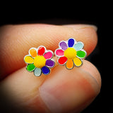 Childrens 925 Sterling Silver Colorful Flower Stud Earrings