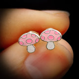 Childrens 925 Sterling Silver Pink Mushroom Stud Earrings